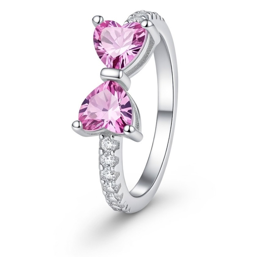 Anel Laço de Corações Rosas