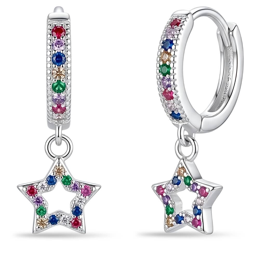 Brincos Hoop Star Rainbow