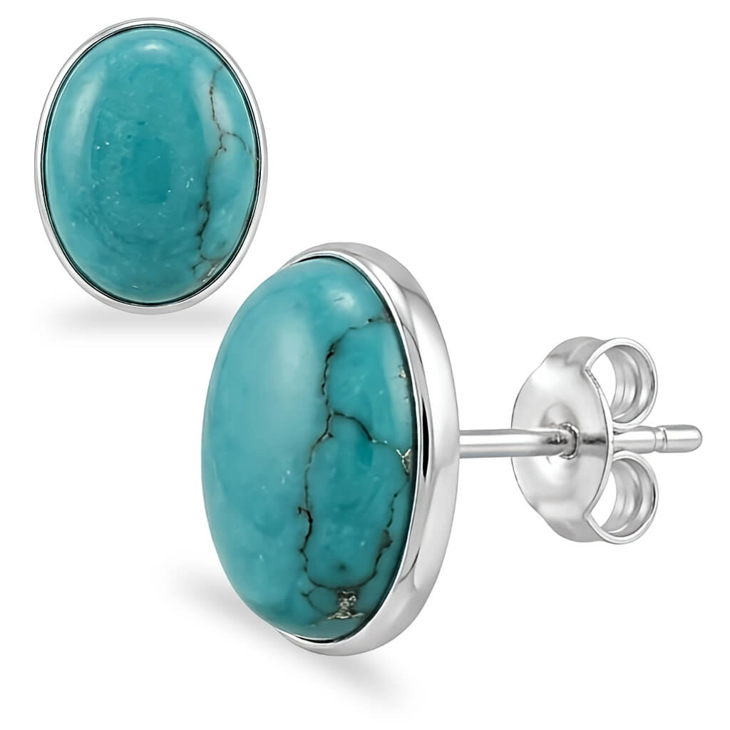 Brincos de Turquesa Natural em Moldura de Prata