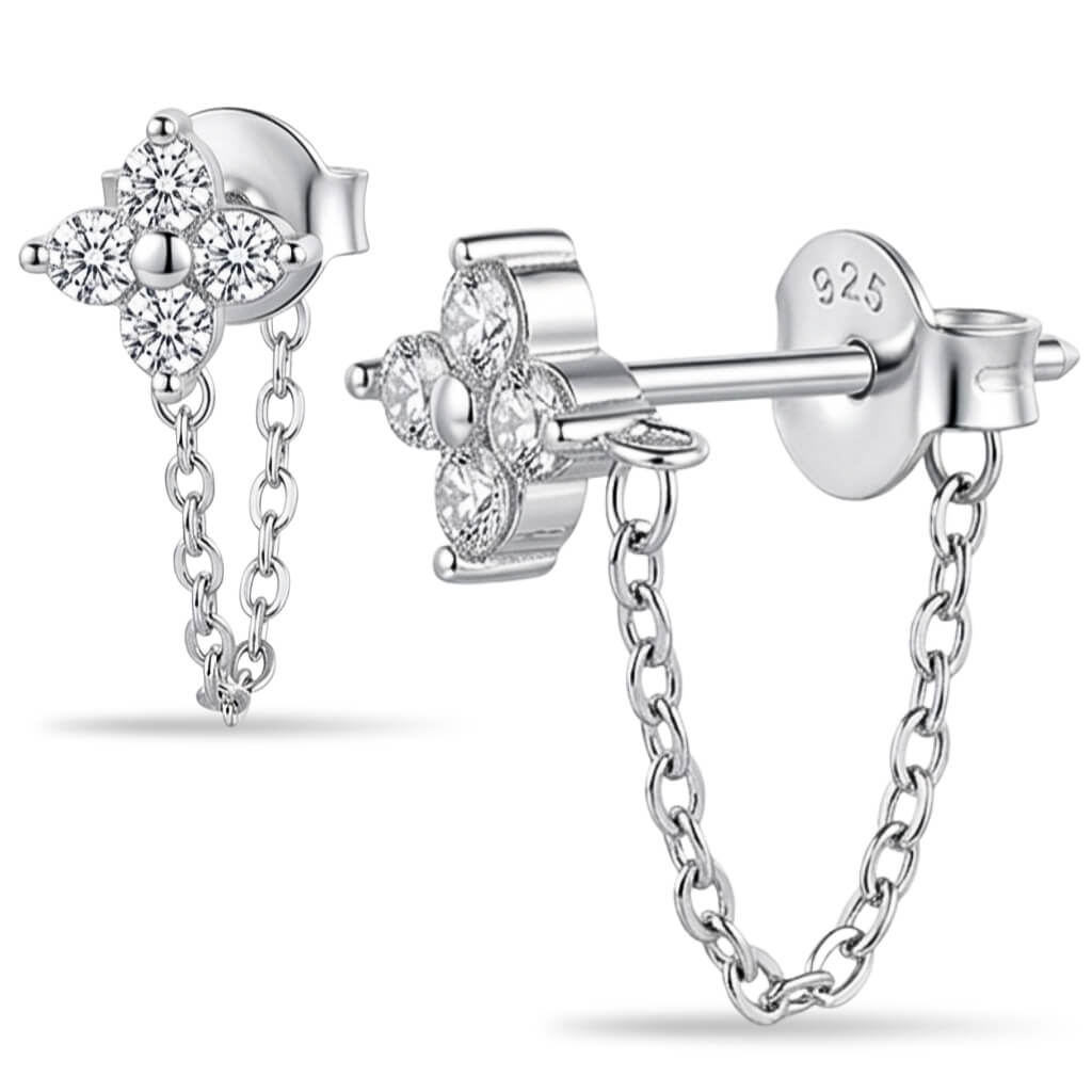 Ear Jacket com Corrente Flor de Zircônias