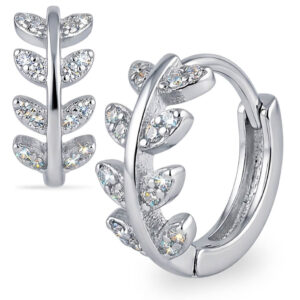 Brincos Argola de Prata Design Folha Cravejada