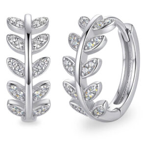 Brincos Argola de Prata Design Folha Cravejada Grande