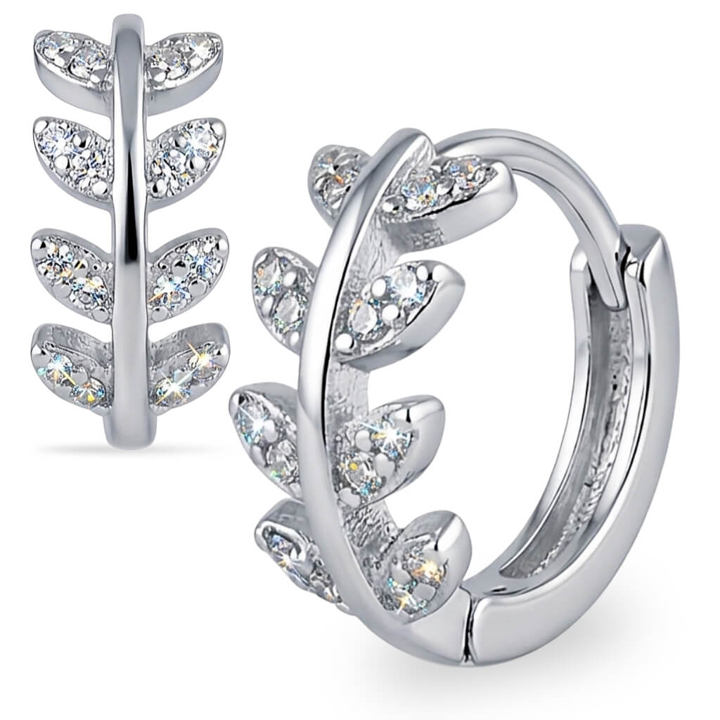 Brincos Argola de Prata Design Folha Cravejada