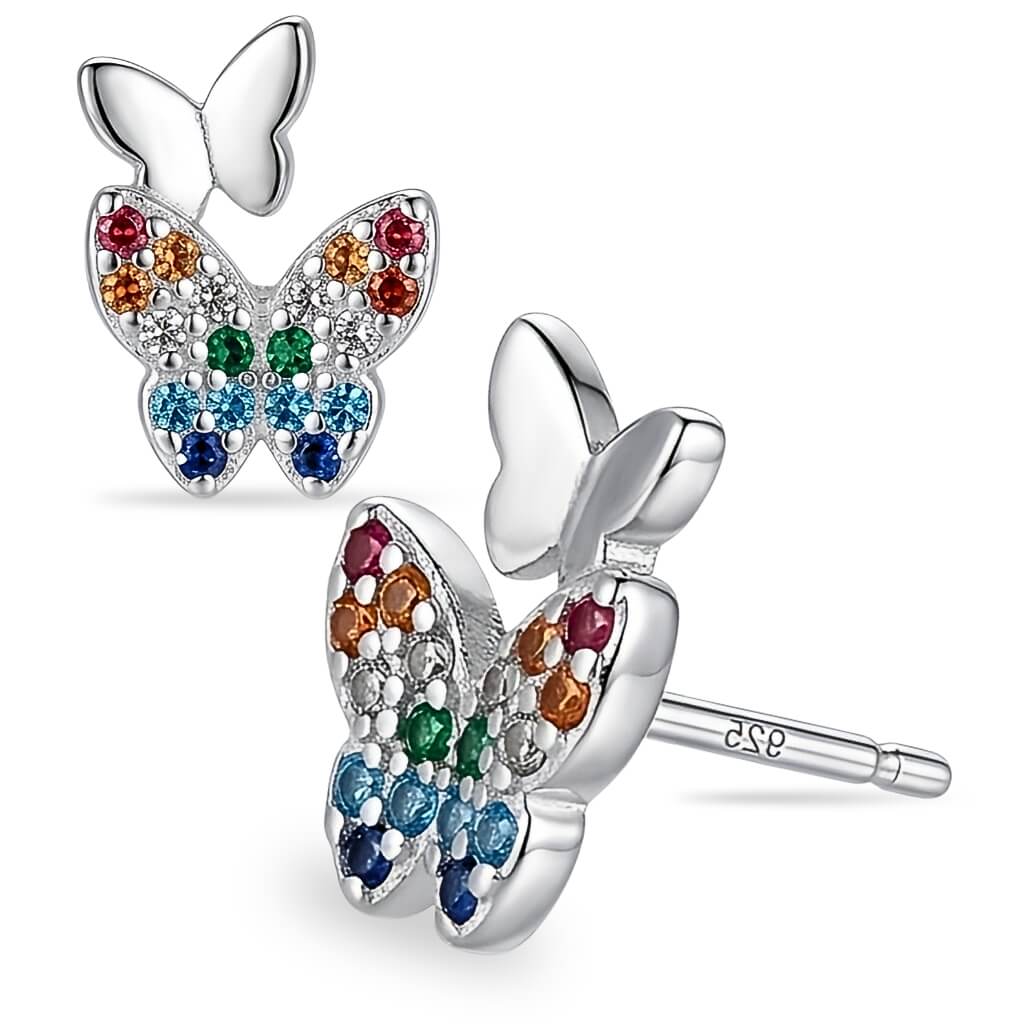 Brincos Borboleta Dupla em Zircônias