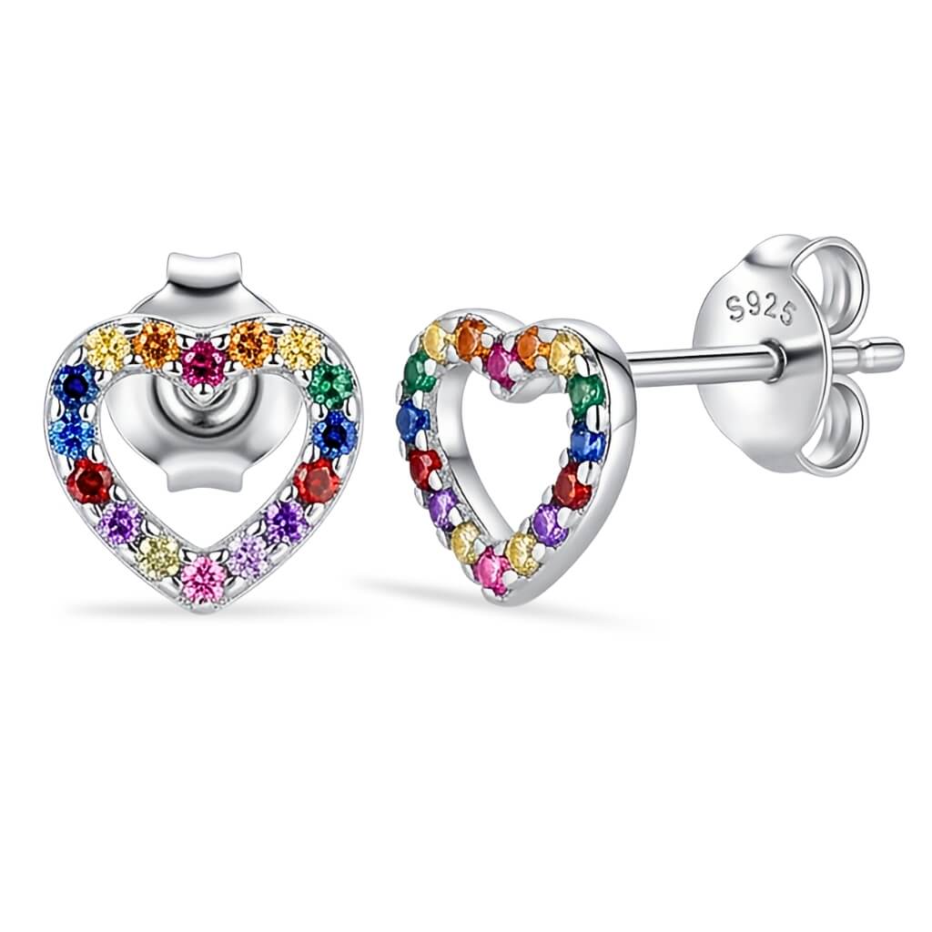 Brincos Coração Vazado com Zircônias Brilhantes