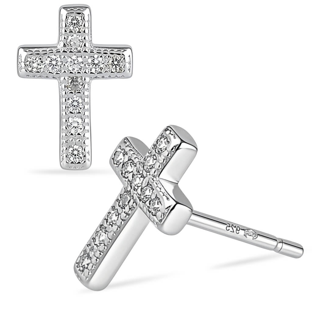 Brincos Cruz Clássica Cravejada
