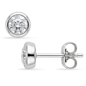 Brincos Minimalistas de Zircônia Round Bezel