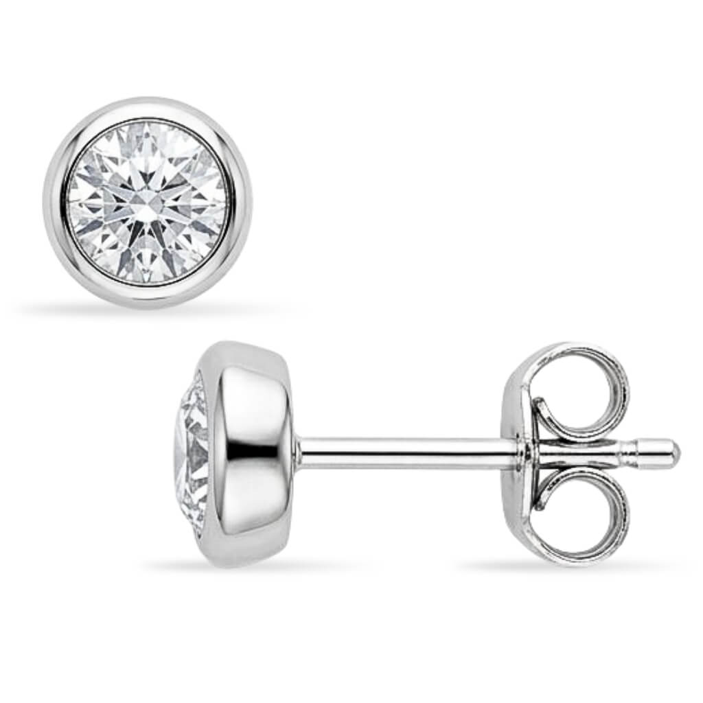 Brincos Minimalistas de Zircônia Round Bezel