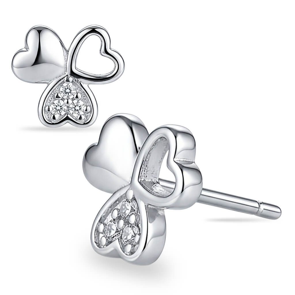 Brincos Trevo de Corações com Pavé de Zircônias