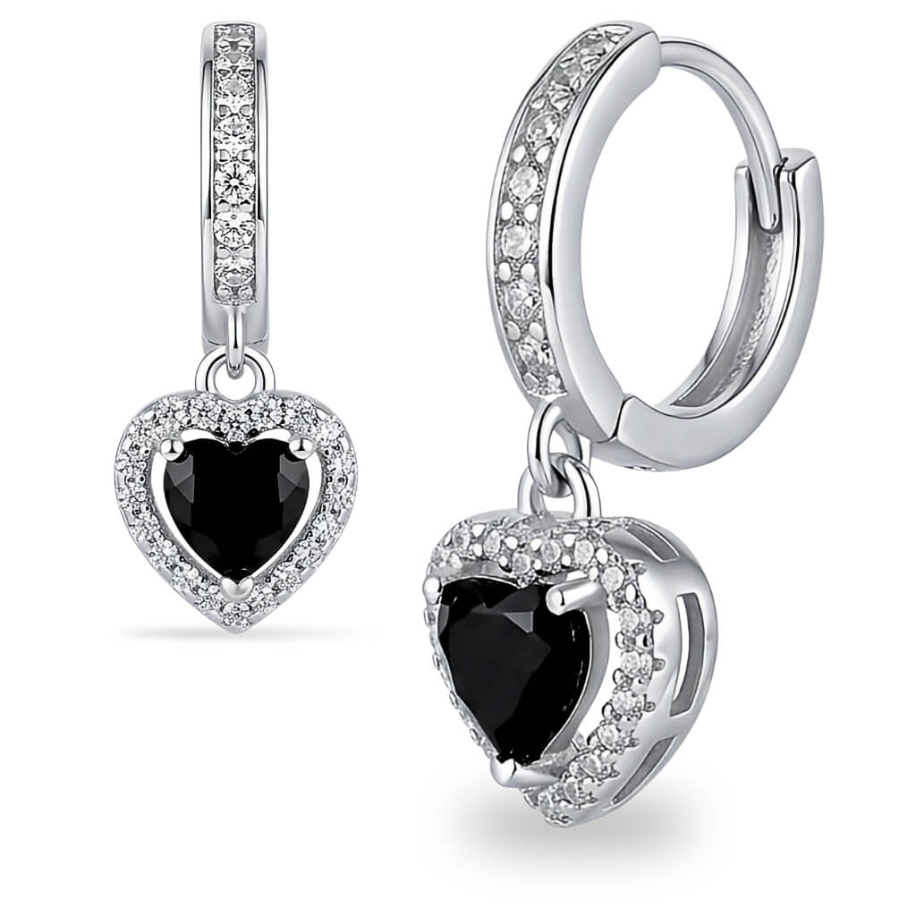 Brincos de Argola Cravejados com Coração Noturno