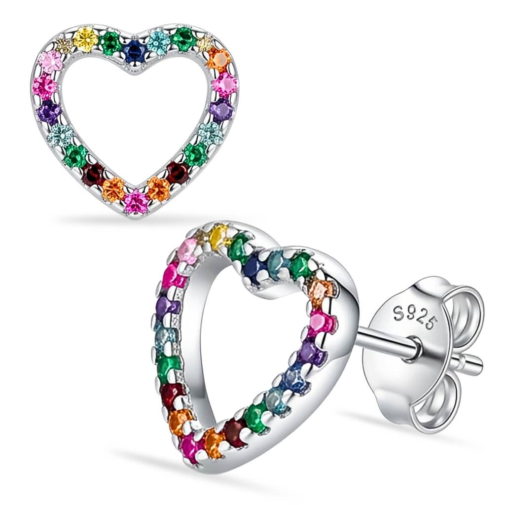 Brincos de Coração Vazado Zircônias Cravejadas
