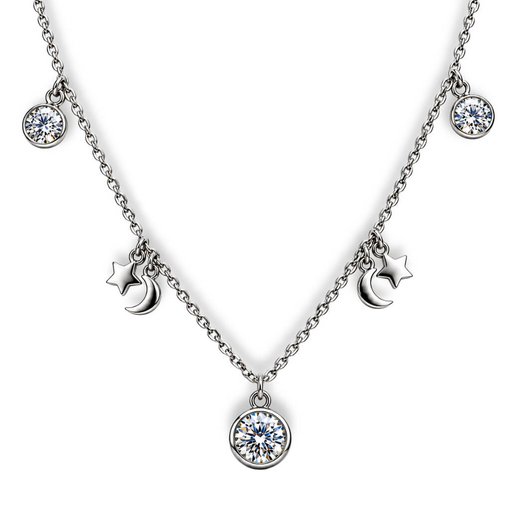 Colar Gargantilha Aura Lunar com Pingentes de Zircônia-06