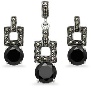 Conjunto Herança Brincos + Pingente em Estilo Retrô com Zircônia
