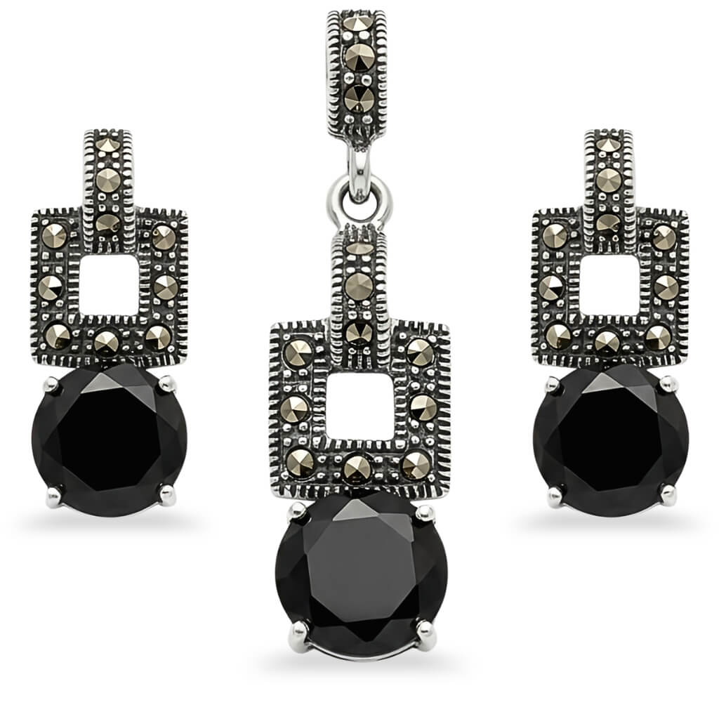 Conjunto Herança Brincos + Pingente em Estilo Retrô com Zircônia