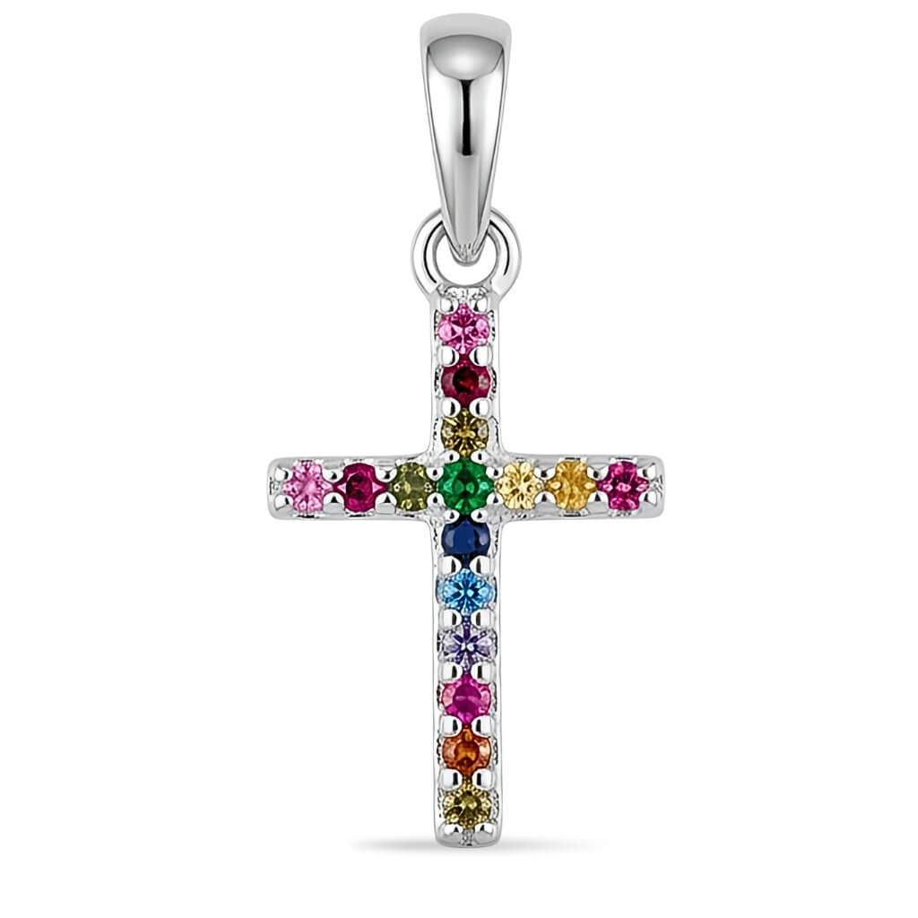 Pingente Cruz Safira Multicolorida