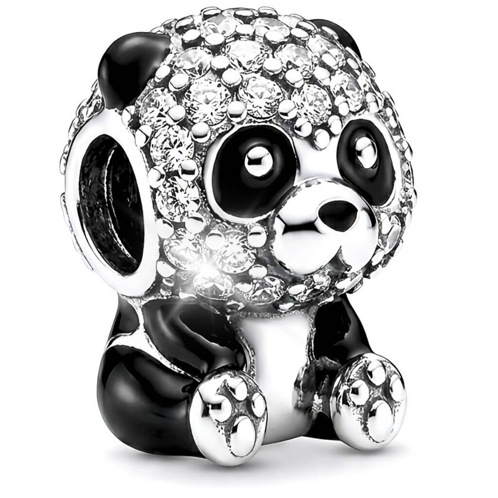 Berloque Panda Baby com Zircônias e Esmalte Preto