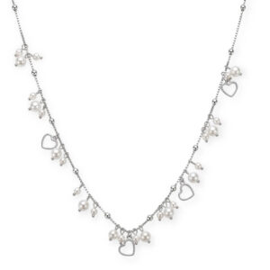 Colar Estilo Tiffany com Pérolas e Charms de Coração