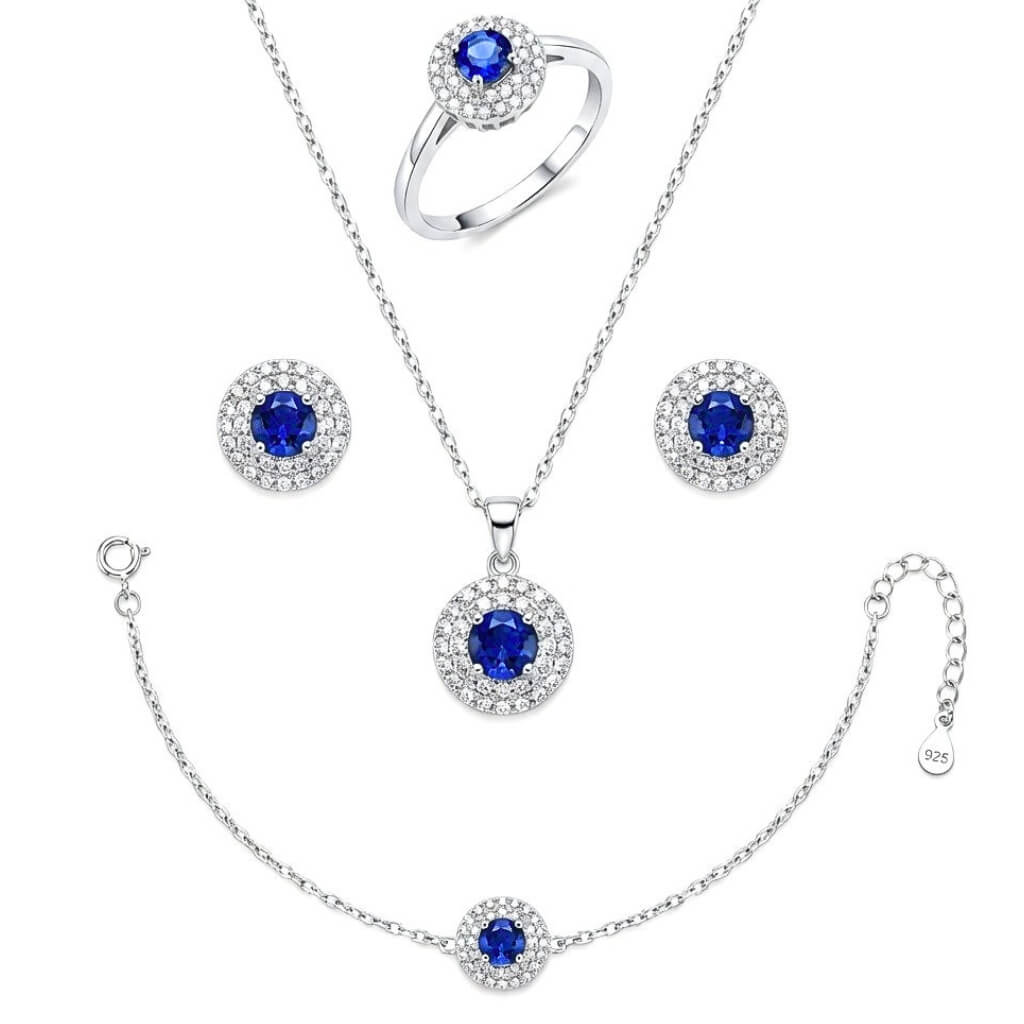 Conjunto Cravejado Classico Completo Colar + Brincos + Anel e Pulseira