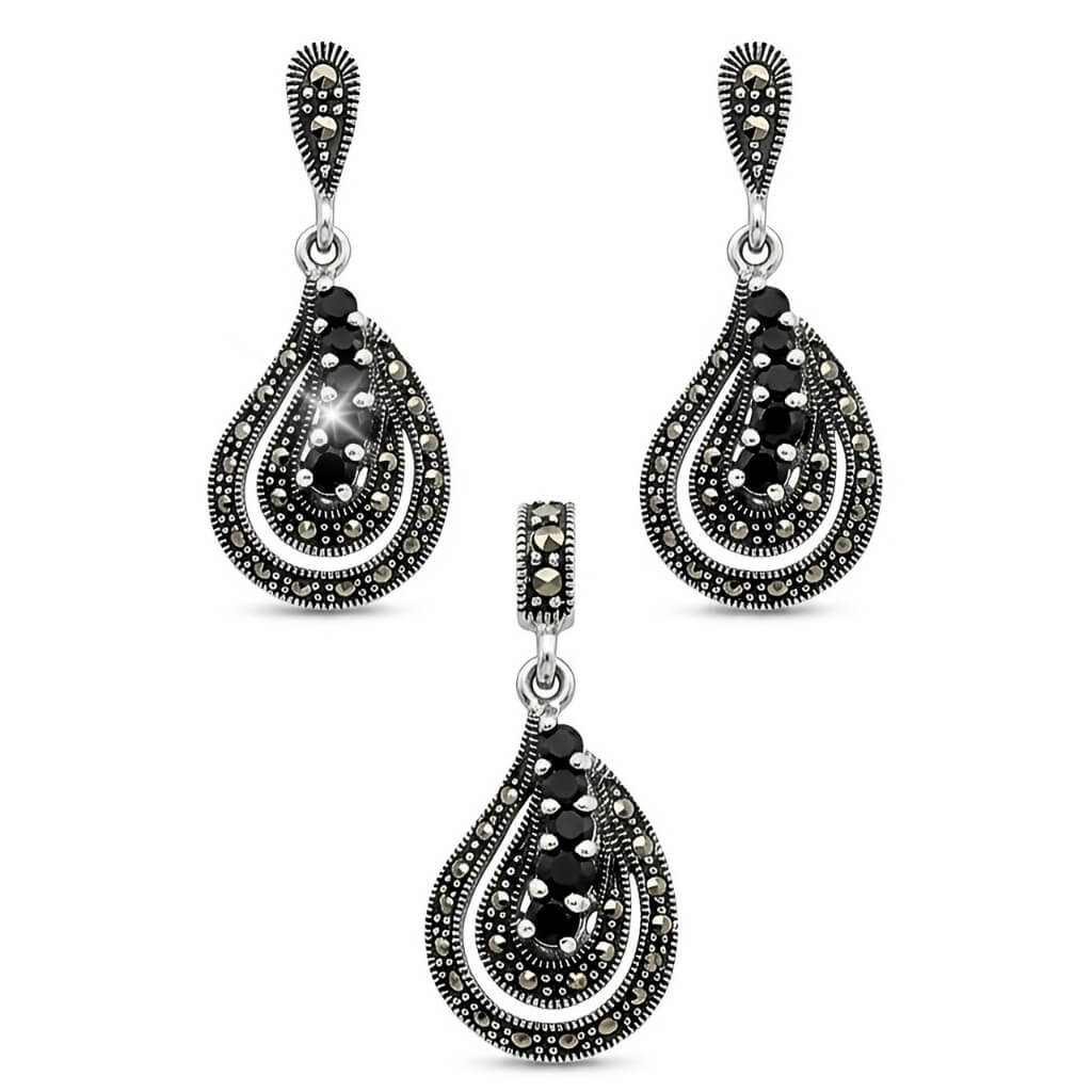 Conjunto Gota Marcassite Boho