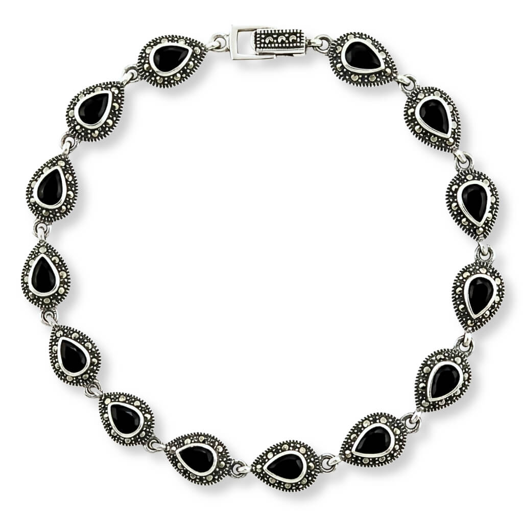 Pulseira Art Déco de Ônix e Marcassita