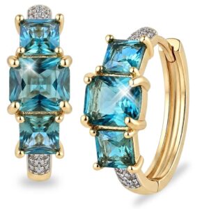 Brincos Argola Trio de Cristais Turquesa