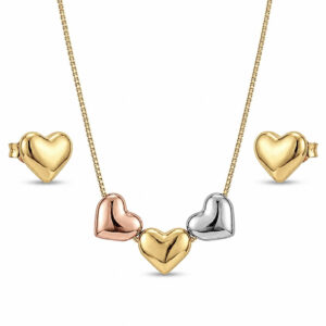 Conjunto de Corações em Banho de Ouro 18k Ródio e Rosê