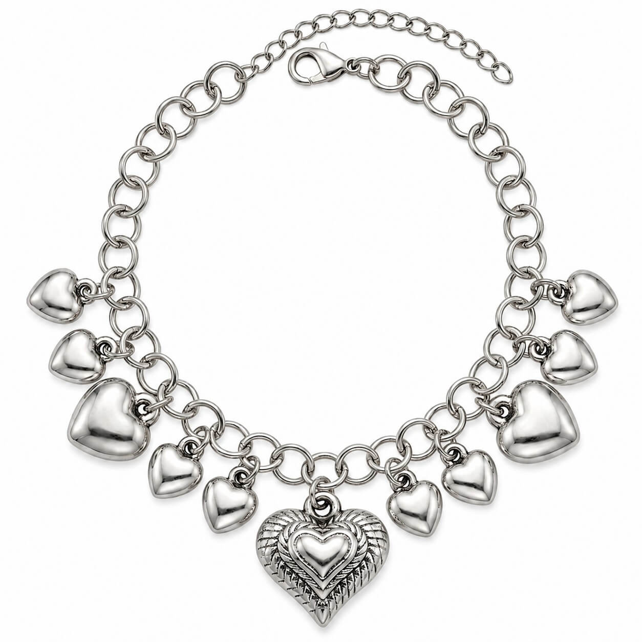 Pulseira Cascata de Corações e Elo Português