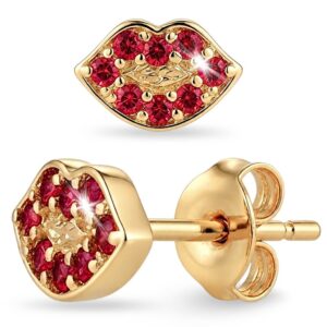 Brincos Stud Beijo Cravejados em Vermelho
