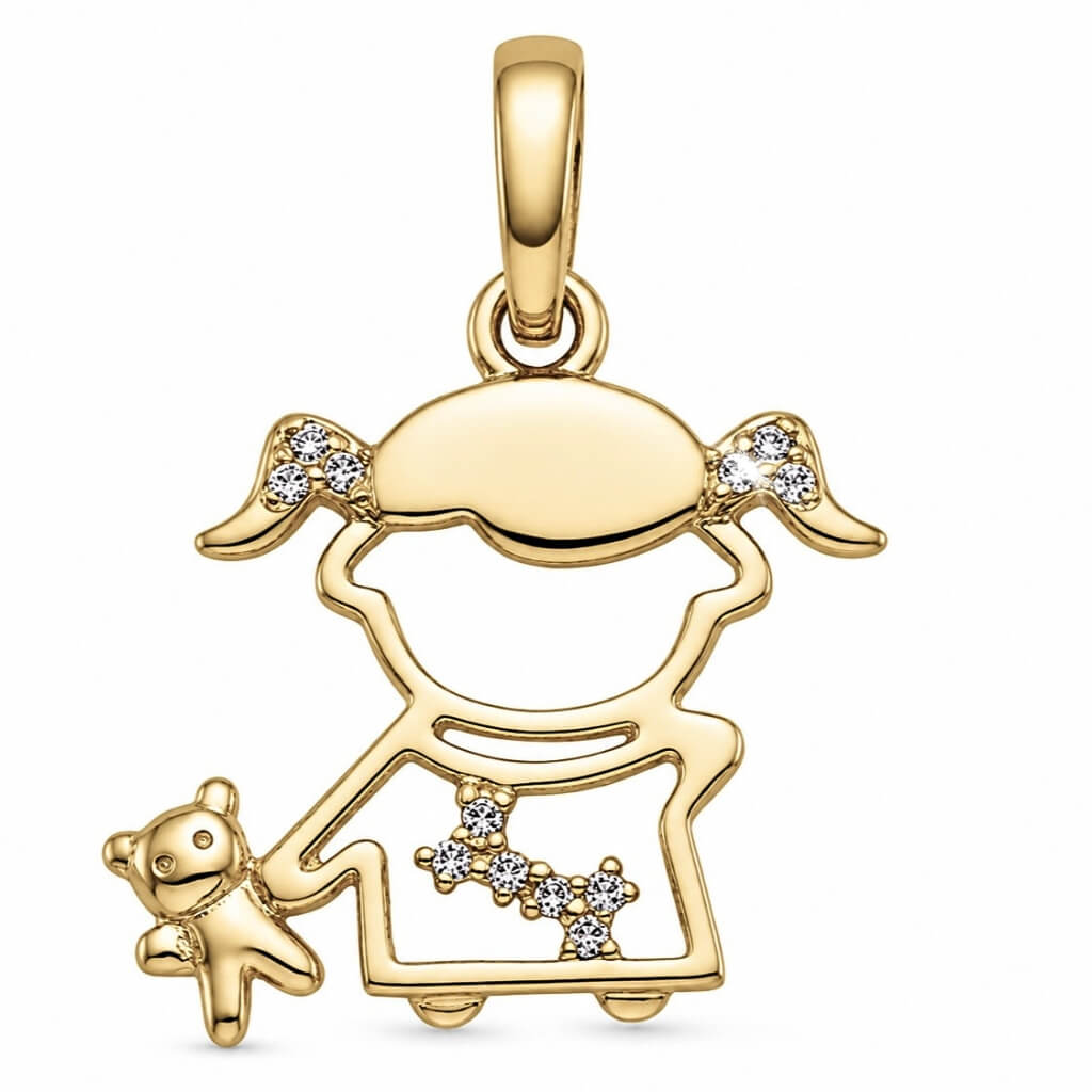 Pingente Menininha Cravejado com Detalhe Ursinho