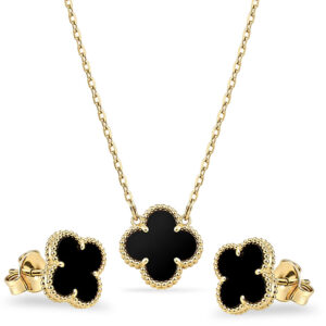 Conjunto Colar e Brincos Trevo Esmaltado