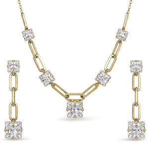 Conjunto Colar e Brincos com Zircônias Lapidação Princess
