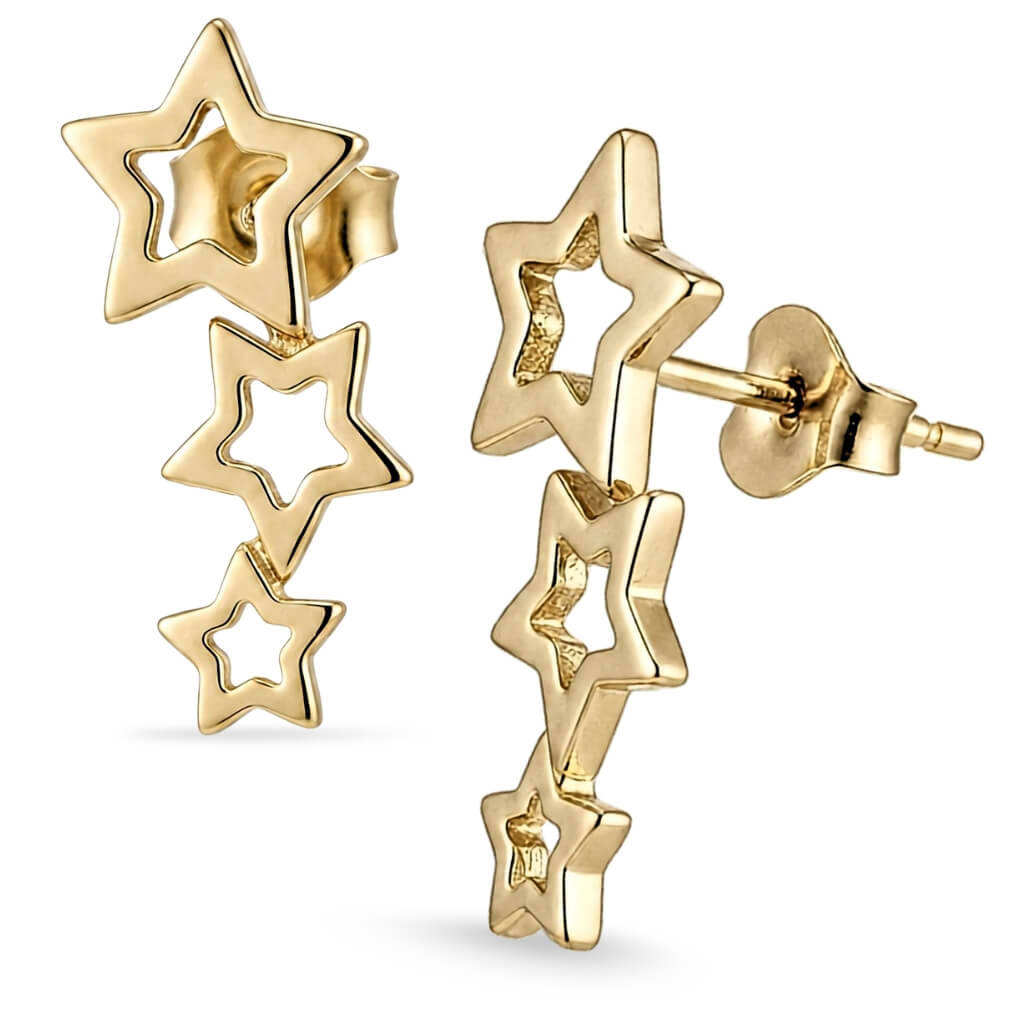 Brincos Trio de Estrelas Vazadas