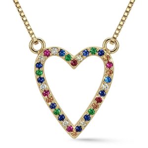 Colar Feminino Coração Pedras Coloridas